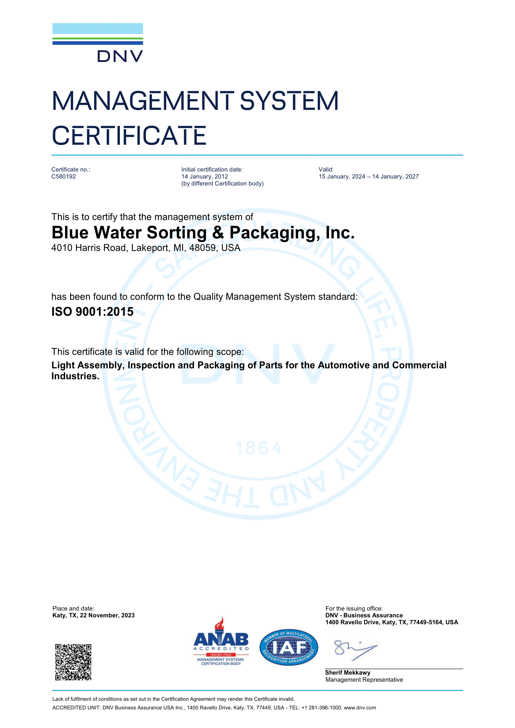 ISO 9001:2015 Certificate